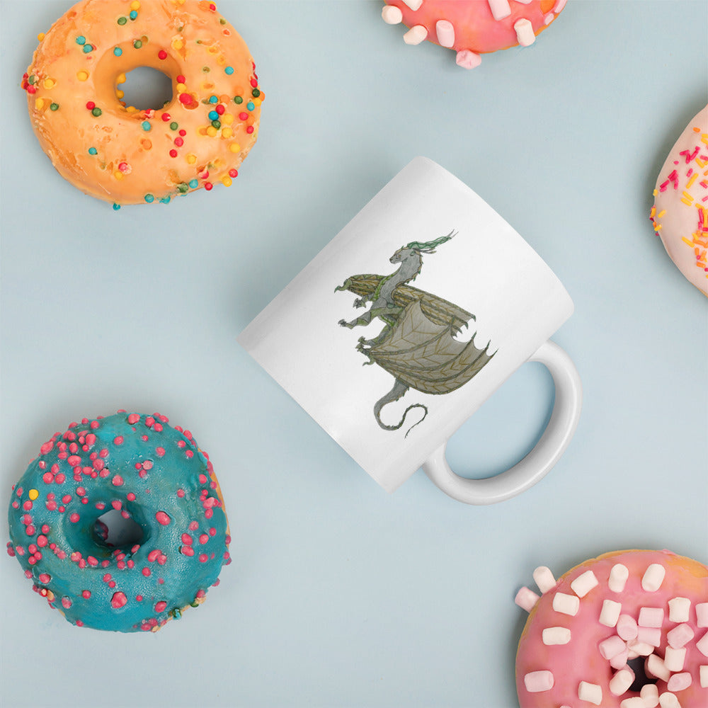 White glossy Dragon mug