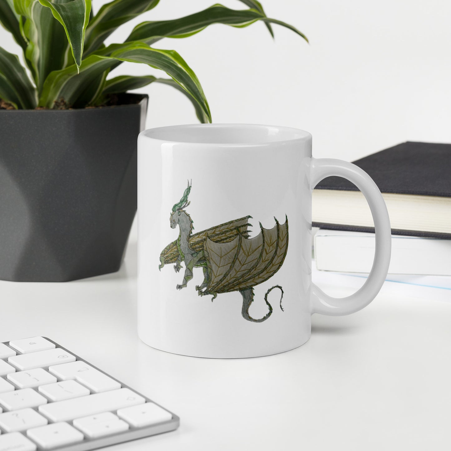 White glossy Dragon mug