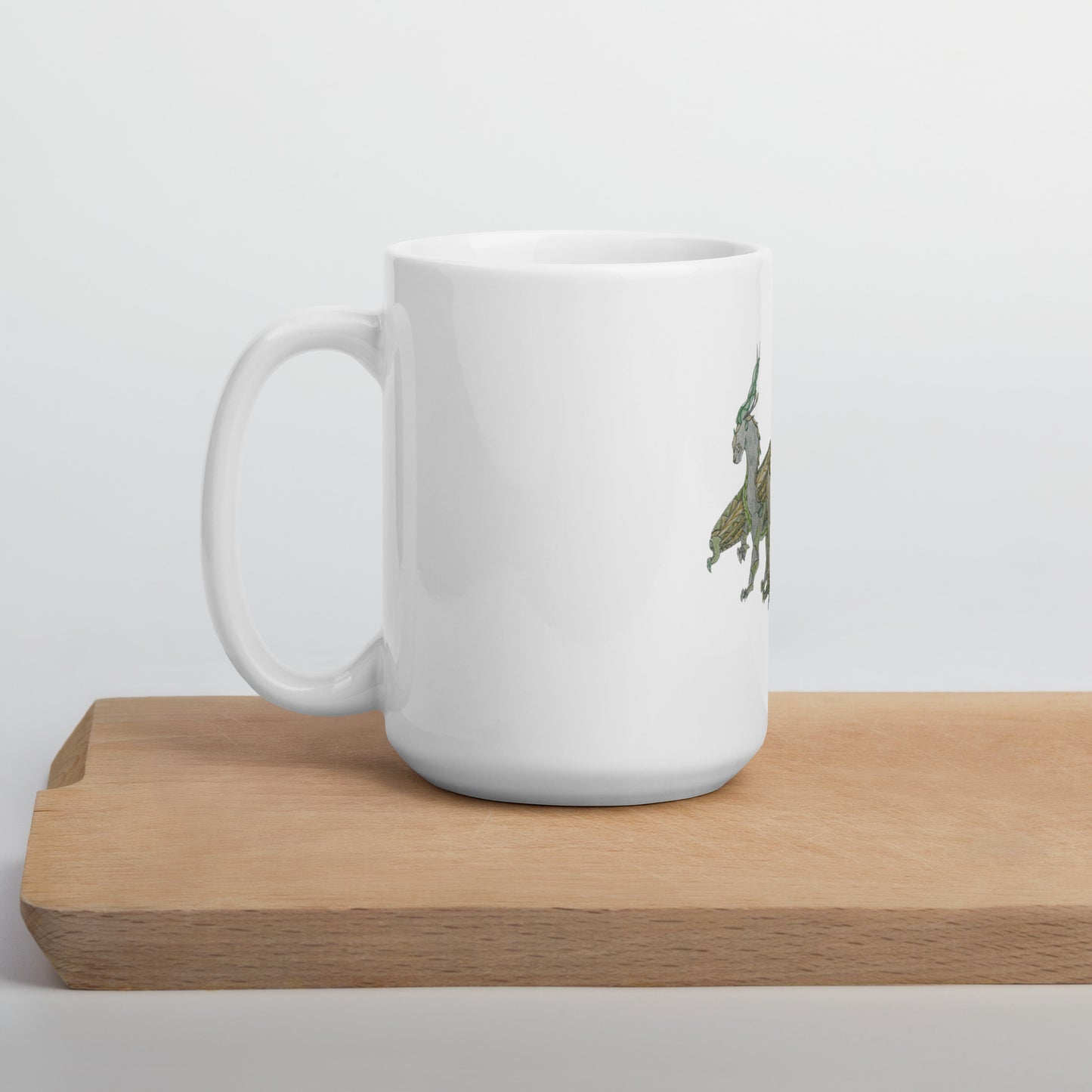 White glossy Dragon mug